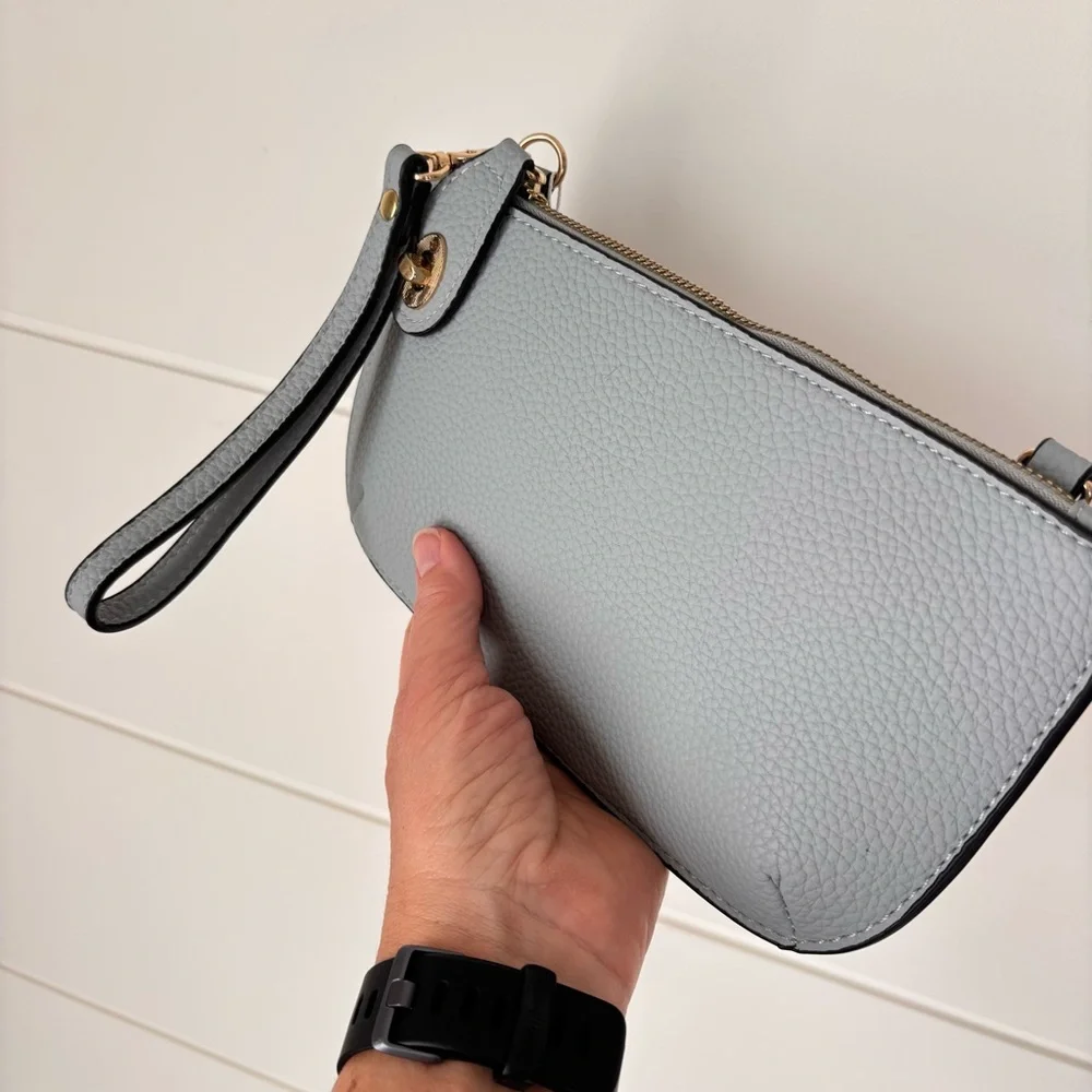 Vegan Leather Gray Wristlet Crossbody Bag